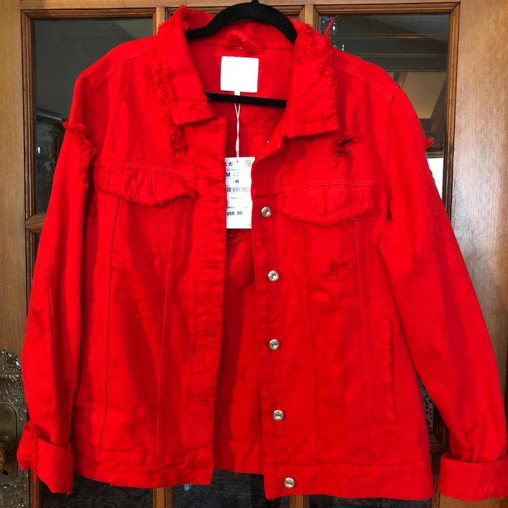 Zara Distressed Denim Jacket - Picture 1 of 7